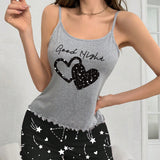 Conjunto de ropa de dormir para damas con estampado de corazones y galaxias