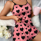 Conjunto de pijama para mujer con estampado de corazones
