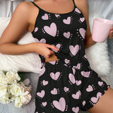 Conjunto de pijama de verano con top de tirantes y pantalones cortos con estampado de corazones