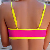 VCAY Mujeres Top de bikini de tirantes con correas de espagueti con contraste de neon para playa de verano