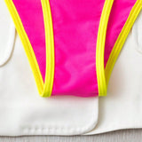 VCAY Traje de bano de dos piezas para mujer con parte superior en triangulo y detalles contrastantes en neon, con Bottom ajustable para playa y vacaciones de verano