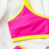 VCAY Mujeres Top de bikini de tirantes con correas de espagueti con contraste de neon para playa de verano