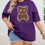 LUNE Fashionable Plus Size Women\ Short Sleeve T-Shirt With Teddy Bear Print