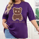 LUNE Fashionable Plus Size Women\ Short Sleeve T-Shirt With Teddy Bear Print