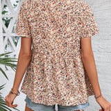 LUNE Mujeres estampado floral camiseta larga con cuello en V y cordon a la cintura, estilo vacacional de verano
