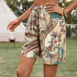 VCAY Shorts de cintura alta sueltos impresos de moda femenina para el verano y las vacaciones