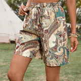 VCAY Shorts de cintura alta sueltos impresos de moda femenina para el verano y las vacaciones