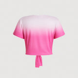 Qutie Camiseta Rosa Con Degradado De a Grande Y Estampado De Eslogan Con Nudo Frontal