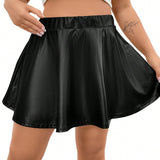 Prive Plus Size Elastic Waistband Fashionable Versatile Skirt