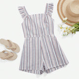 WYWH Women's Casual Striped Off-Shoulder Romper With Cap Sleeve For Summer