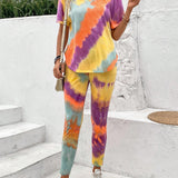 LUNE Conjunto de mujer de mangas cortas y pantalones cortos con estampado aleatorio y colorido