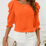Clasi Camisa de verano elegante para mujer con mangas abullonadas y de un solo color