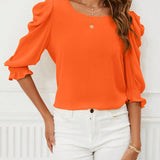 Clasi Camisa de verano elegante para mujer con mangas abullonadas y de un solo color