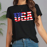 EZwear Camiseta Casual de Verano para Mujeres con Estampado de EEUU de Moda