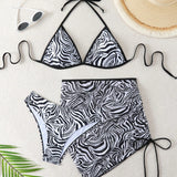 Conjunto de bikini de estampado de cebra con division