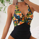 Swim Lushore Traje de bano de una pieza con estampado completo y cuello halter