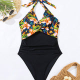 Swim Lushore Traje de bano de una pieza con estampado completo y cuello halter