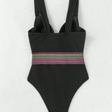 Swim Traje De Bano De Una Pieza V-cuello Con Tirantes Y Patchwork Para Playa Y Piscina En Verano