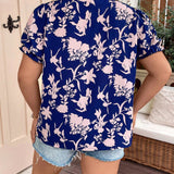 Camisa de manga corta con estampado floral para mujeres de a grande y con estilo