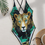 Swim Vcay Traje de bano de una pieza con correa cruzada trasera para mujer, con estampado de leopardo, ideal para vacaciones de verano en la playa