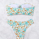 Swim Mod Traje de bano bikini estampado floral con estilo de vacaciones para mujeres, estampado aleatorio