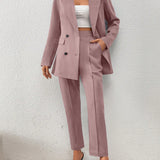 Prive Conjunto de blazer de doble botonadura con cuello de traje y pantalones de traje de moda para mujeres