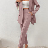 Prive Conjunto de blazer de doble botonadura con cuello de traje y pantalones de traje de moda para mujeres