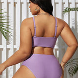 Swim Curve Conjunto de bikini redondo para mujeres de talla grande en unicolor para verano en la playa