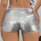 ICON Pantalones cortos de moda brillantes para fiestas clubwear de verano para mujeres de Y2K Music Festival con cintura baja