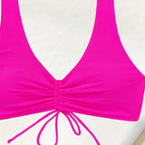 Swim Top de bikini solido de moda veraniega para mujeres con detalle de cordon inalambrico