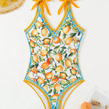 Swim Vcay Traje de bano de una pieza con estampado de limon para playa de verano con tirantes y cinturon de cintura ajustable