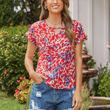 LUNE Camisa de estilo vacacional de primavera-verano con textura de junta de bambu, estampado floral, cuello con ojal y botones