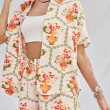 WYWH Conjunto de atuendo casual de verano para vacaciones con camisa floja de manga corta y shorts con estampado floral