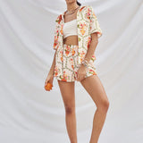 WYWH Conjunto de atuendo casual de verano para vacaciones con camisa floja de manga corta y shorts con estampado floral