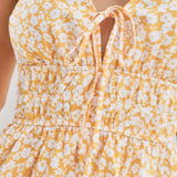 WYWH Vacation Yellow & White Floral Printed Casual Spaghetti Strap With Tie Elastic Waist Romper
