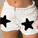 Coolane Shorts de moda de estilo callejero con diseno deshilachado de estrellas, adecuados para uso diario de primavera y otono