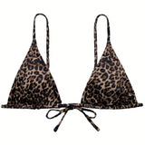 Swim SXY Top de bikini de triangulo con tirantes espagueti con estampado de leopardo para playa de verano