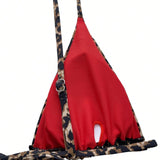 Swim SXY Top de bikini de triangulo con tirantes espagueti con estampado de leopardo para playa de verano