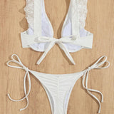 Swim Vcay Conjunto de bikini separado de color solido con corbata trasera y sujetador con aros