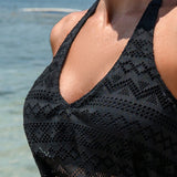 Swim Vcay Conjunto de tankini de verano con cuello halter y malla de ahuecado para playa