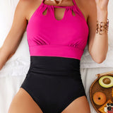 Swim Mujeres traje de bano halter de moda con bloque de color para playa y natacion