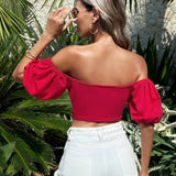 VCAY Blusa de moda de verano con burbuja en la manga, un tirante y corte corto al hombro ideal para vacaciones