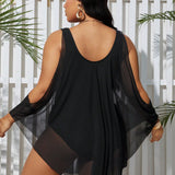 Swim Lushore Conjunto de tankini de talla grande con cuello redondo y panel de malla para ropa de playa de verano