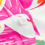 Slayr Conjunto de dos piezas para mujer con estampado tropical completo para vacaciones, compuesto por top de punto de manga corta ajustado con cuello de camisa, dobladillo atado y pantalones ajustados.