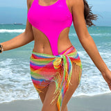 Swim Vcay Traje de bano de una sola pieza para mujer con corte en la cintura de estilo de vacaciones en la playa