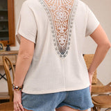 NEW  VCAY Plus Size Lace Back Summer Holiday Apricot Tee For Women