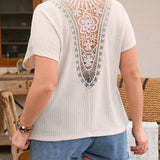 NEW  VCAY Plus Size Lace Back Summer Holiday Apricot Tee For Women