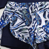 Conjunto de traje de bano tankini de manga larga con estampado tropical y de remiendos para playa de verano