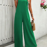 NEW  VCAY Women Solid Color Wide-Leg Halter Neck Jumpsuit For Vacation