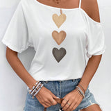 Camiseta de mujer informal y sencilla con patron de corazon de manga corta y holgada adecuada para el verano del amor